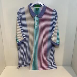 Grand Slam 80s Vintage Men's Red and Blue Striped Penguin Polo Shirt
